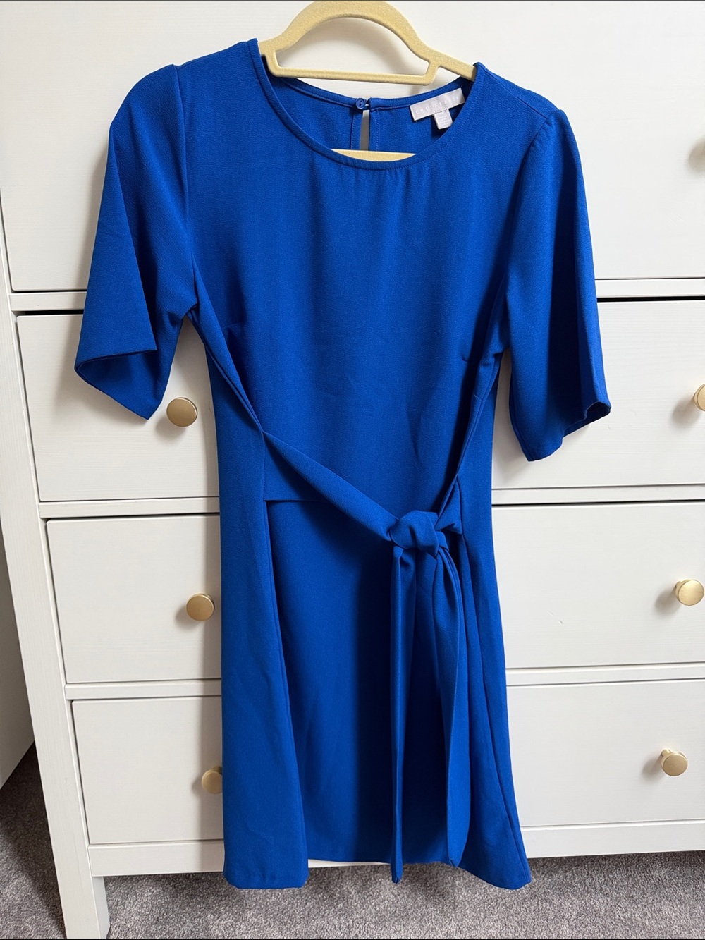 Chelsea28 - Blue Tie-Waist Short Sleeve Dress